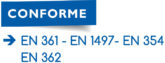 Logo CONFORME : EN 361 - EN 1497 - EN 354 - EN 362